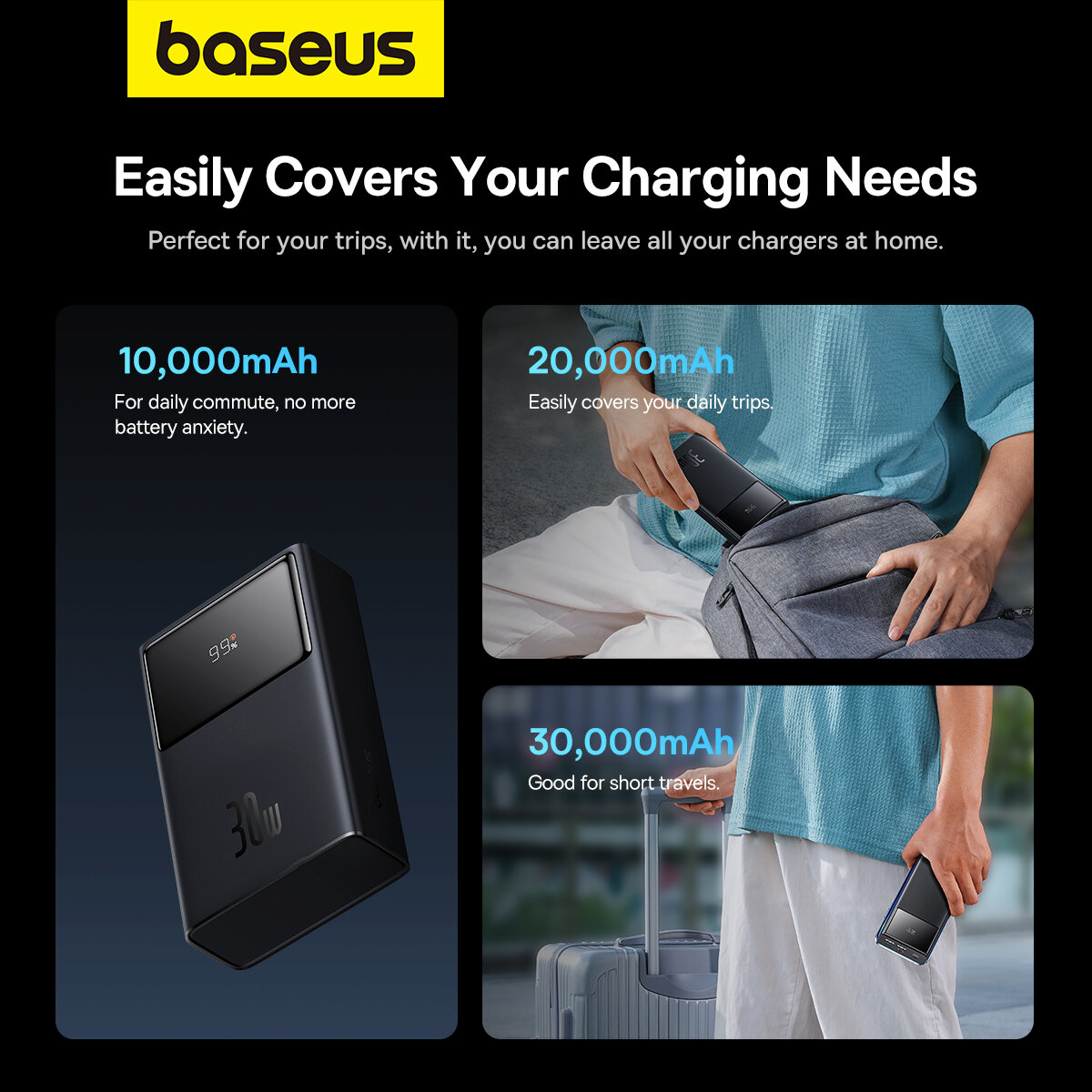 Аккумулятор Baseus Star-Lord 30000 мАч, 30 Вт, цифровой дисплей, USB–Type-C кабель 0.3 м, модель P10022905113-00 — фото 1