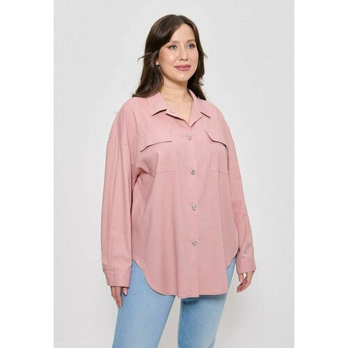 фото Рубашка cleo средней длины, длинный рукав, карманы, размер 56, розовый