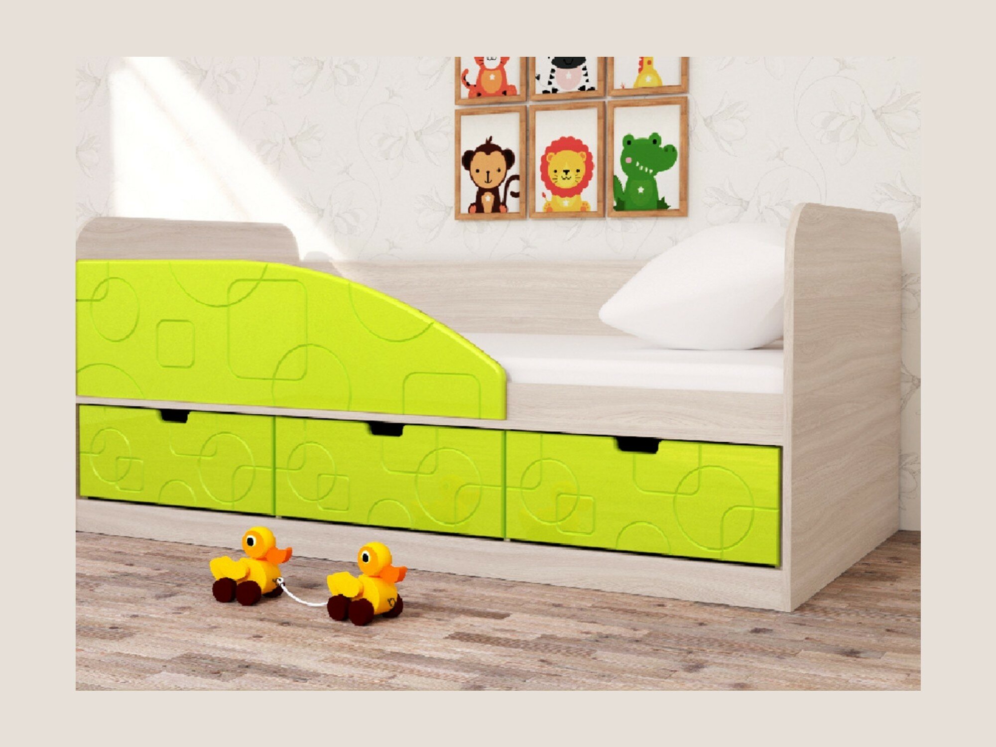 фото Кровать Бриз-4 80х160 левая/правая Квадрат (Ясень шимо светлый, Лайм, Квадрат)