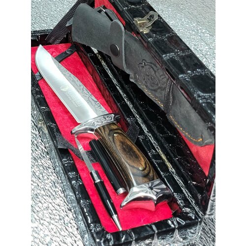 фото Нож туристический разделочный , охотничий columbia sa 42 в чехле ножнах и подарочный черный кожаный футляр , ручка нож в подарок home