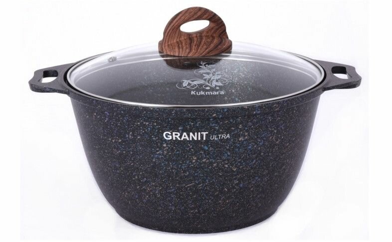 Кастрюля KUKMARA 3л. Granit Ultra со стеклянной крышкой АП blue