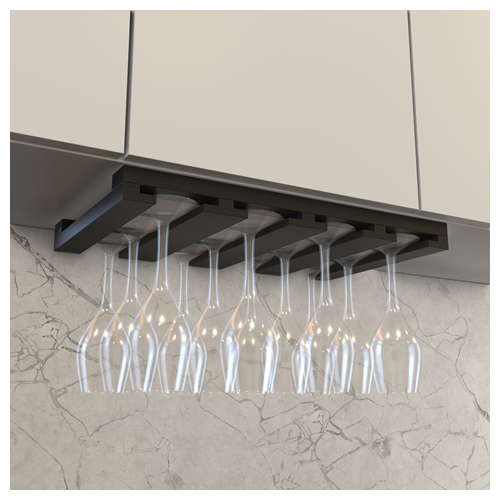 Деревянный Рейлинг-Держатель для бокалов, 4 направляющие (50 х 30 х 4), Покраска Чёрная эмаль