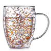 Кружка с двойными стенками для чая и кофе стеклянная с блестками звездочками 350 мл - изображение