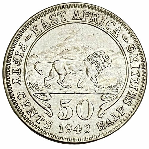 Восточная Африка 50 центов 1943 г. (I) 1952 монета британская восточная африка 1952 год 1 шиллинг георг vi подделка того времени цинк