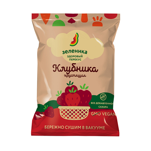 Зеленика, Здоровый перекус "Клубника", хрустящая, 15 грамм