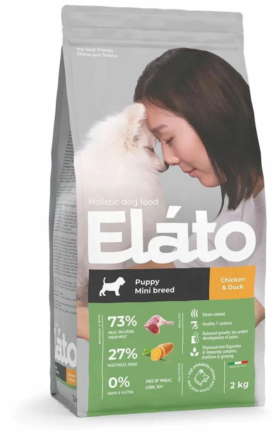 Elato Holistic корм сухой для щенков средних и крупных пород Курица и Утка 2кг