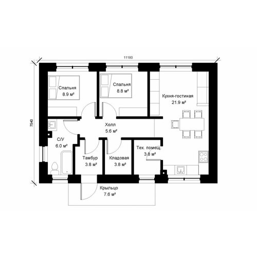 Проект «топдом 1.2» 70 м²