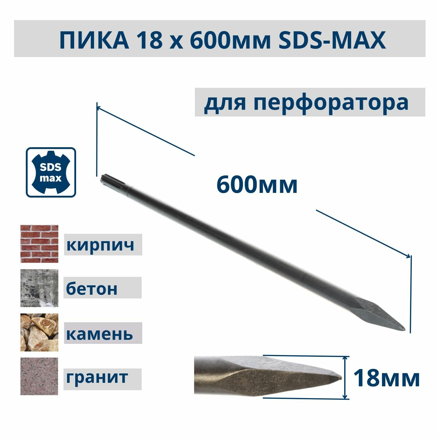 Пика для перфоратора SDS-MAX 18 х 600 мм РемоКолор