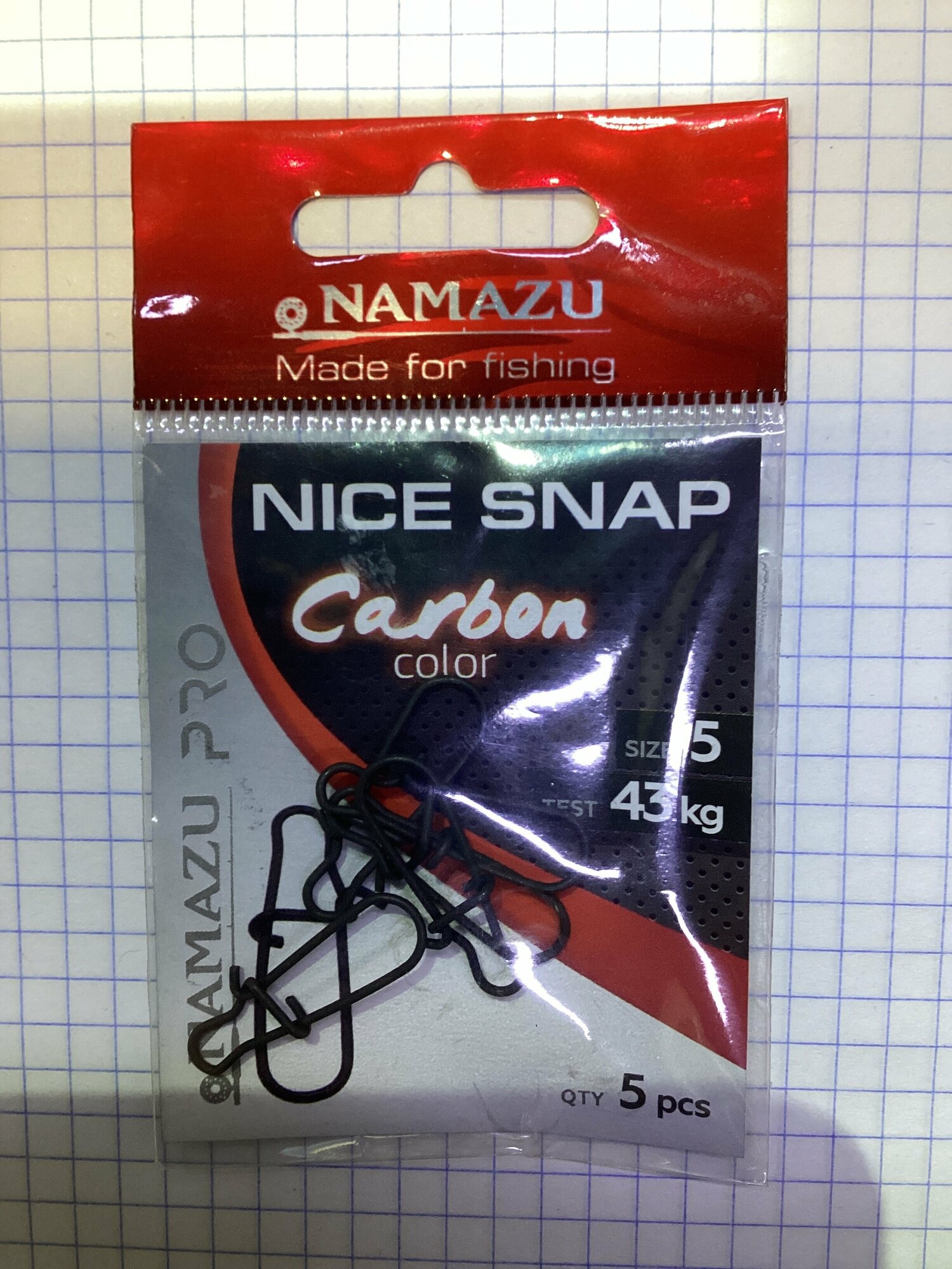 Карабин Namazu Pro NICE SNAP цв. Carbon р. 5 test-43 кг уп. 5 шт.