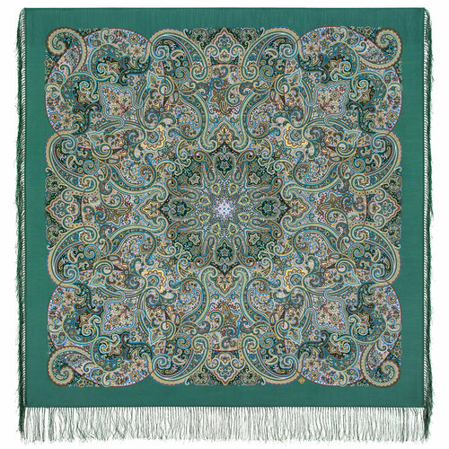Платок Павловопосадская платочная мануфактура,125х125 см, зеленый, оранжевый