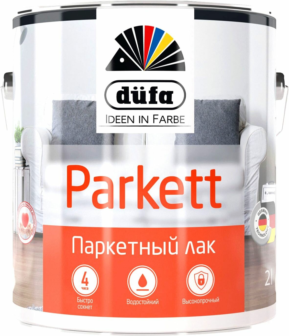 Лак Dufa PARKETT паркетный глянцевый износостойкий бесцветный 2 л