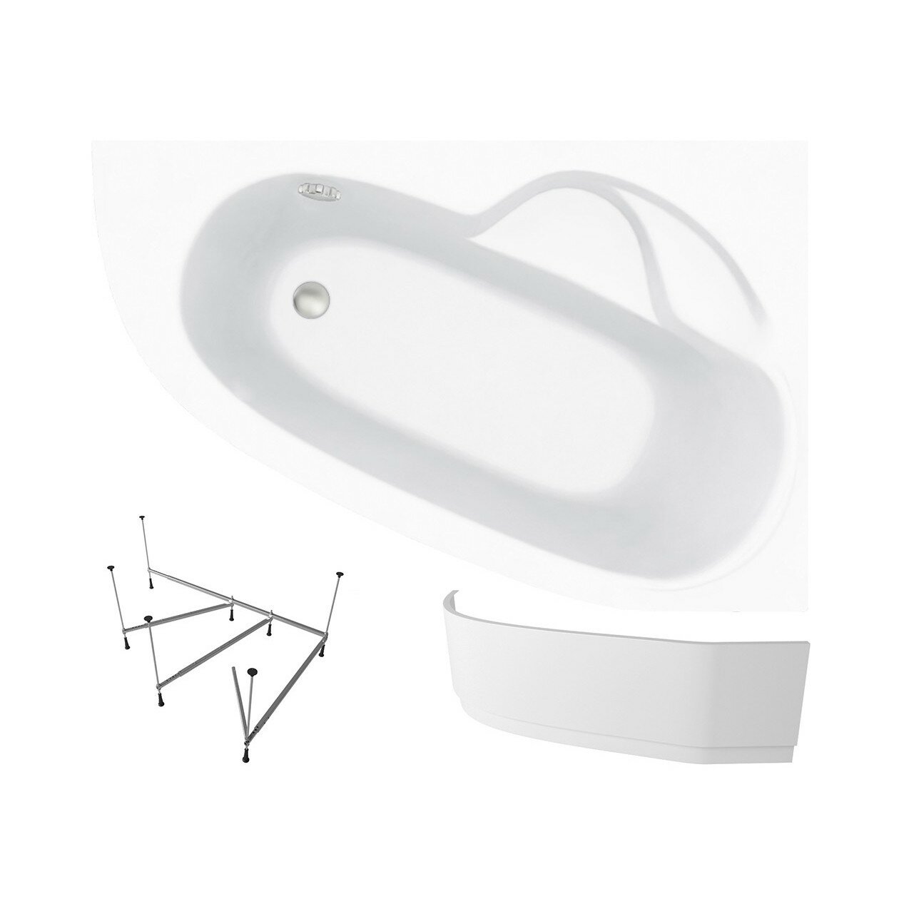 Акриловая ванна 160х105 см Lavinia Boho Bell Pro набор 3 в 1 S2-3702160R: угловая ванна (правый разворот), металлический каркас, лицевой экран
