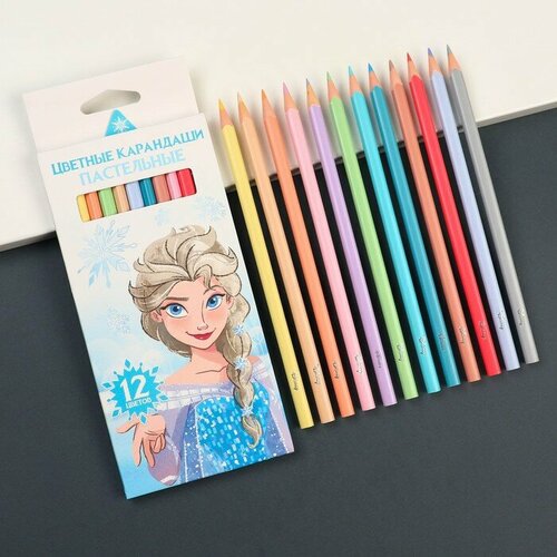 Цветные карандаши пастельные, 12 цветов, трёхгранный корпус 