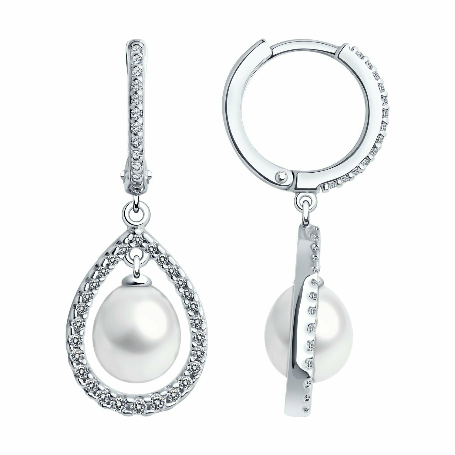 Серьги Diamant online, серебро, 925 проба, жемчуг, фианит