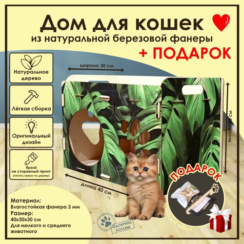 Домик для кошек Мини / Деревянный домик для кота. / Лежанка для кошки из фанеры / Домик для животных из дерева
