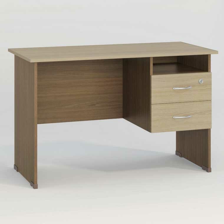 фото Письменный стол 120 см с подвесной тумбой с двумя ящиками МагМебель №5 ясень шимо тёмный + светлый