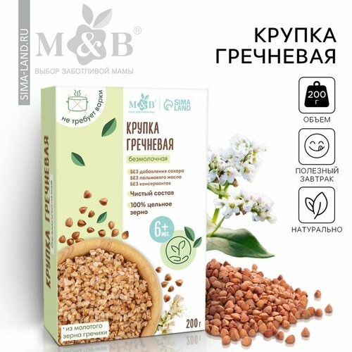 Каша гречневая M&B безмолочная, без глютена, с 6 месяцев, 200 г. каша безмолочная пшённая без глютена с 9 месяцев 200 г