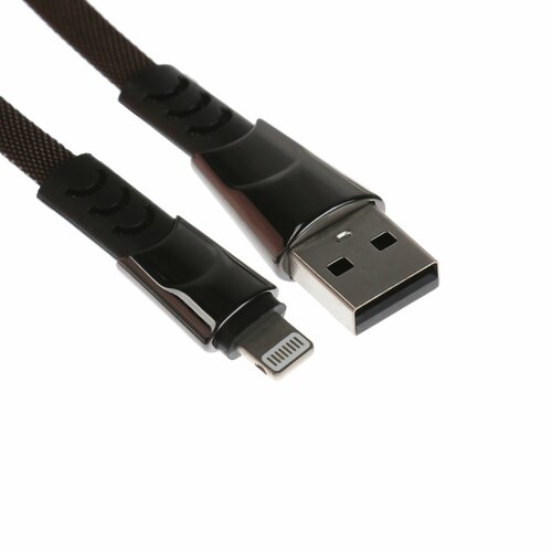 Кабель Lightning - USB 24 А оплётка ткань плоский 1 метр чёрный 451₽