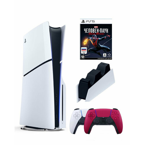 Приставка Sony Playstation 5 slim 1 Tb+2-ой геймпад(красный)+зарядное+Человек Паук игровая приставка sony playstation 5 slim с дисководом 1tb ssd белый