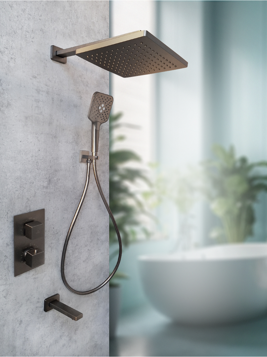 фото Душевая система встраиваемая с термостатом Lamberto 040412 NeOp, черный матовый