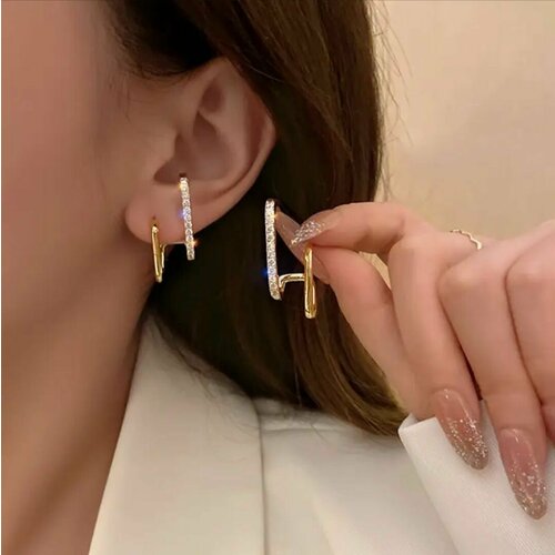 Серьги , искусственный камень, золотой