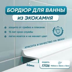 Акриловый плинтус бордюр для ванной BNV ГЛ36 90 сантиметров, белый цвет, BNV глянцевая поверхность
