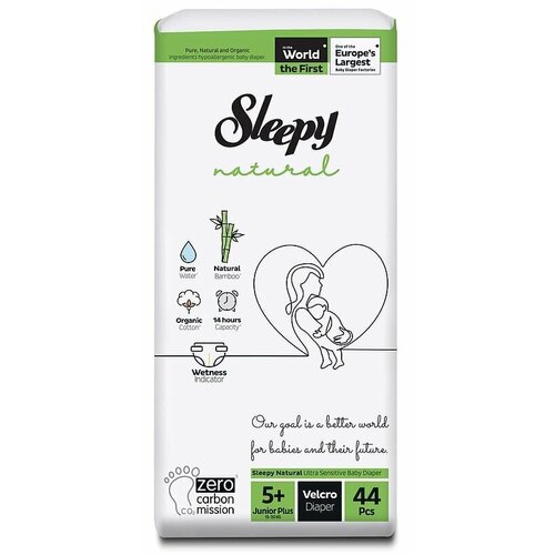 Подгузники детские Sleepy Natural размер 5 Junior Plus 13-20 кг-44 шт 897₽