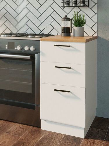 Изображение товара Кухонный модуль, шкаф напольный с 3 ящиками, цвет "Белый" ширина 40 см, ЛДСП, роликовые направляющие, без столешницы