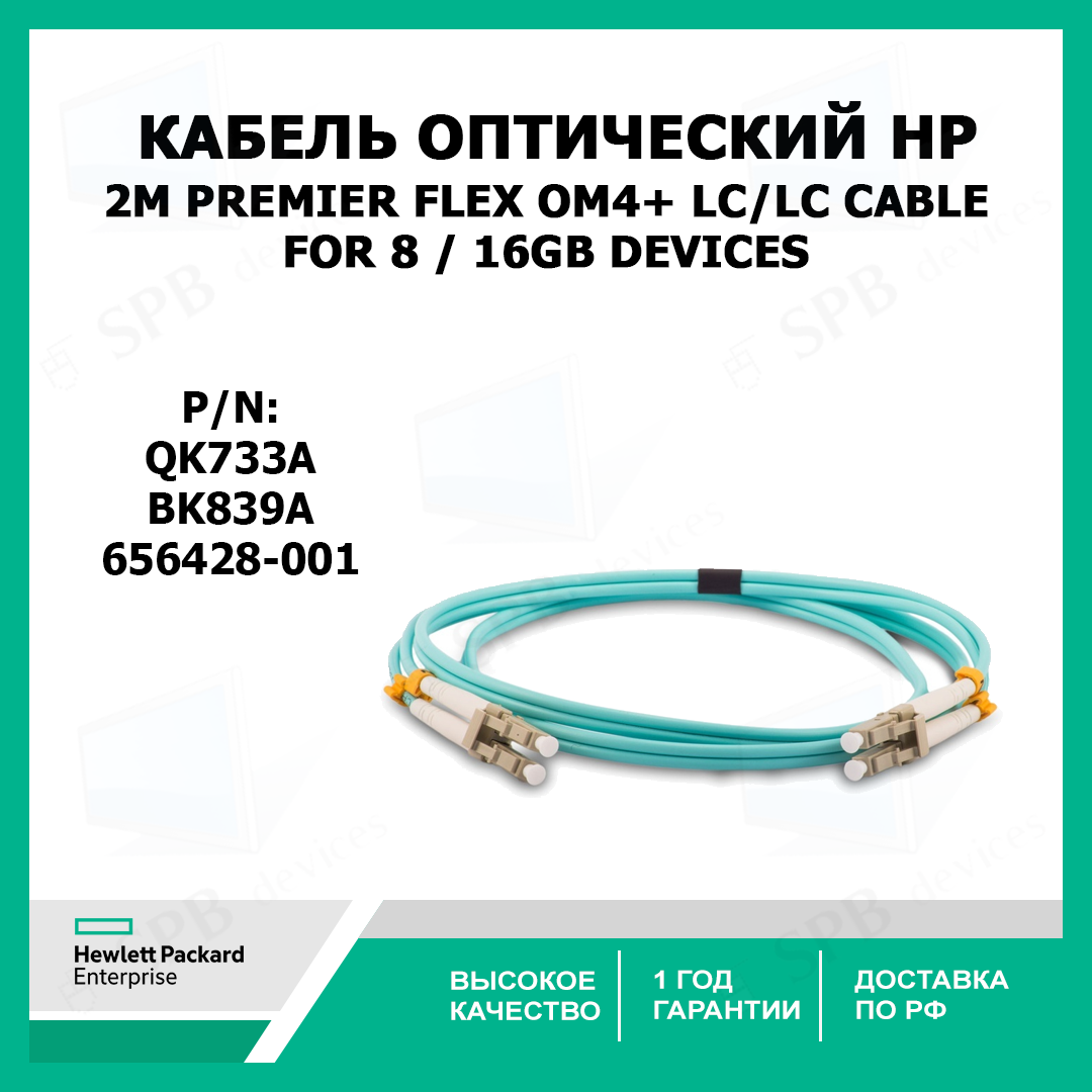Кабель оптический QK733A HP 2m Premier Flex OM4+ LC/LC Optical Cable (for 8 / 16Gb devices) replace BK839A, 656428-001