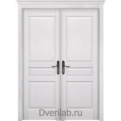 Массив ОКА Межкомнатная двустворчатая дверь массив сосны Пандора белая глухая