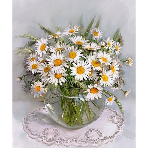 Алмазная мозаика без подрамника 40х50. Букет ромашек