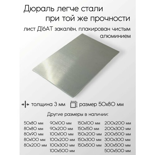 фото Алюминий дюраль д16ат лист толщина 3 мм 3x50x80 мм
