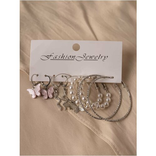 Серьги пусеты, конго MAGIXX, жемчуг имитация, фианит, серебристый