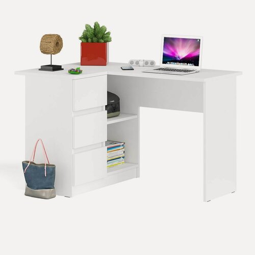 Изображение товара Стол письменный угловой с ящиками СВК Мори МС-16 левый, 3 ящика, цвет белый