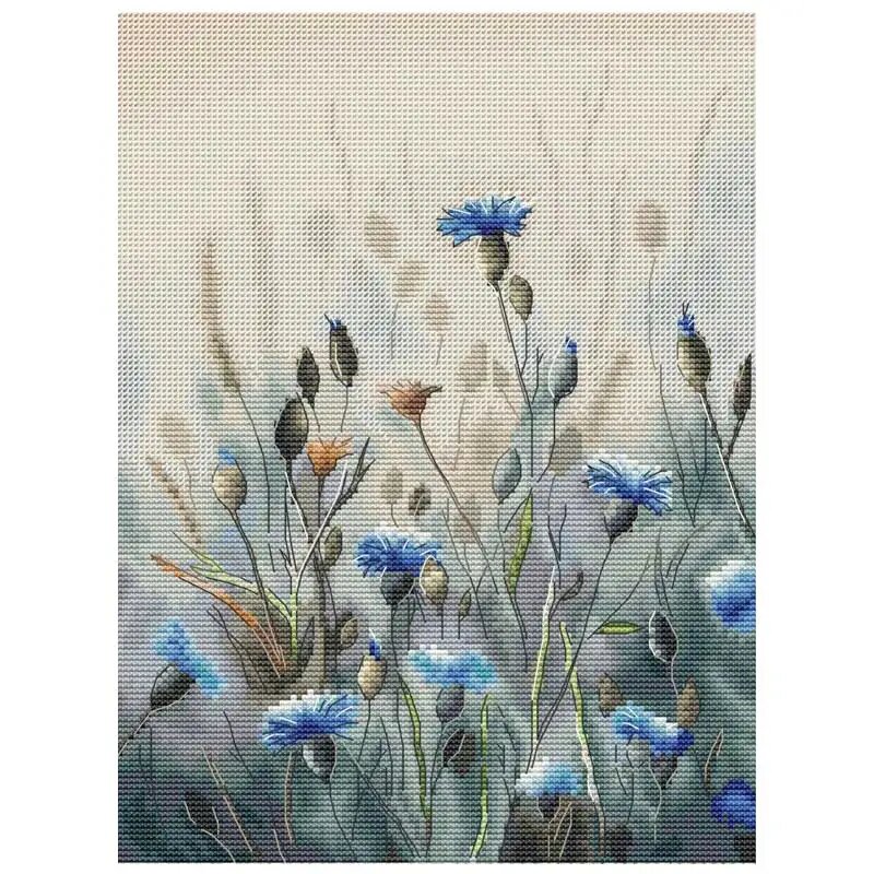 Наборы для вышивки крестом Coelho голубые маргаритки 11CT 14CT 16CT 18CT, 14CT white canvas
