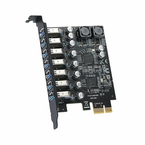 Плата расширения PCI-E на USB 3.2 x7 портов GSMIN AC-00 VIA 5 Гбит/с GEN1 (Черный) черный