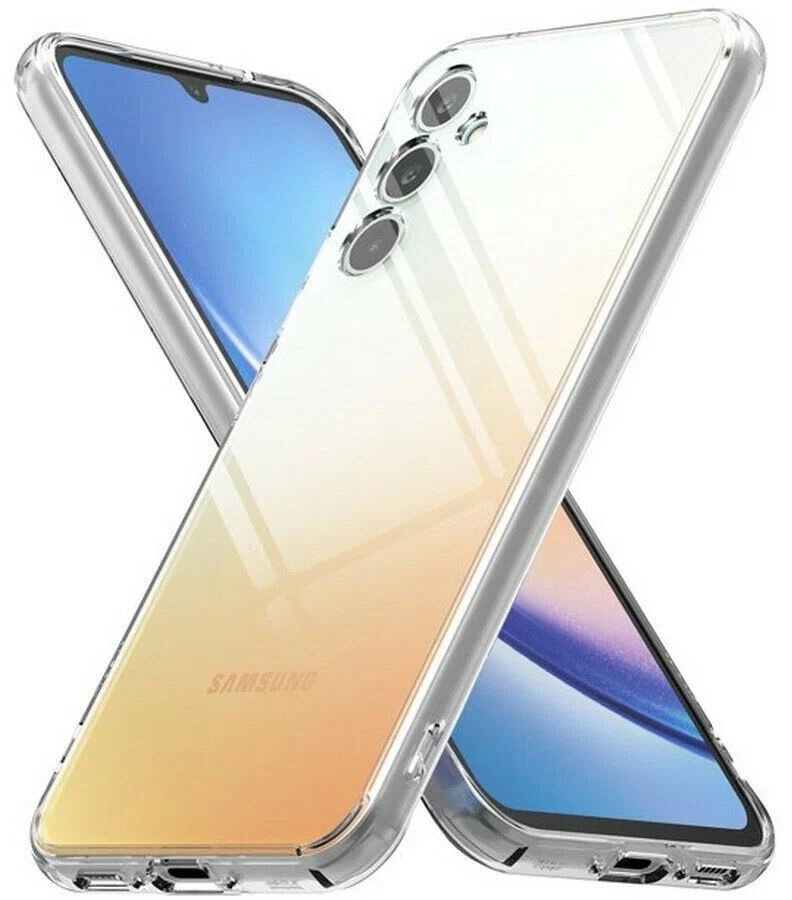 Силиконовый чехол для смартфона Samsung A34 с защитой камеры / Противоударный защитный чехол для телефона Самсунг А34 / Прозрачный