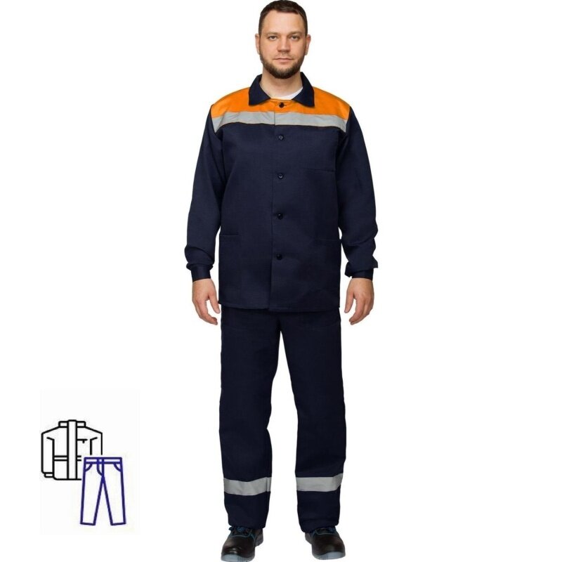 Костюм рабочий КНР летний мужской л16-КБР синий оранжевый размер 56-58 рост 170-176 см (л16-КБР муж с СОП син/оранж)
