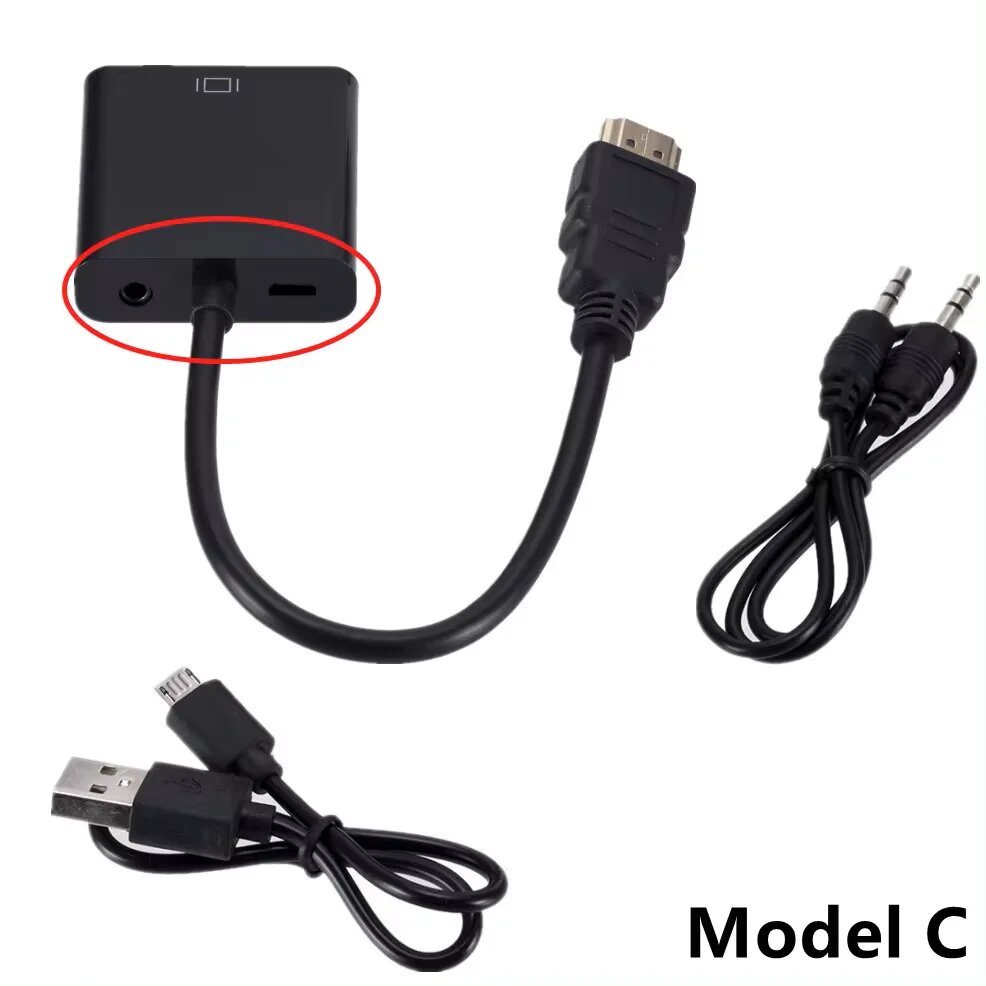 HDMI-VGA Преобразователь с питанием для PS4 TV Box Xbox, Model C, HDMI to VGA
