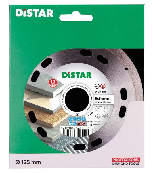 Диск алмазный по керамограниту Distar 7D 125x222x11 мм турбо мокрый рез 125710