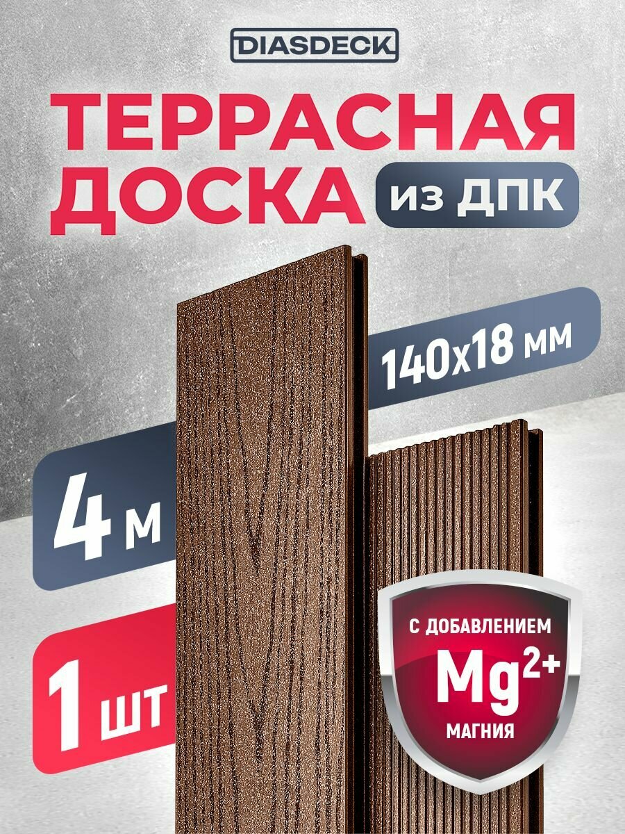 Террасная доска ДПК Diasdeck 140х18мм 4 метра шоколад (минерал)