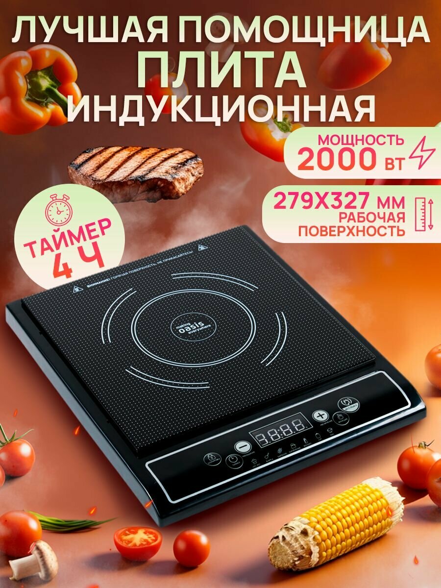 Индукционная плита Oasis A-PB1A, настольная, 2000 Вт, 7 программ