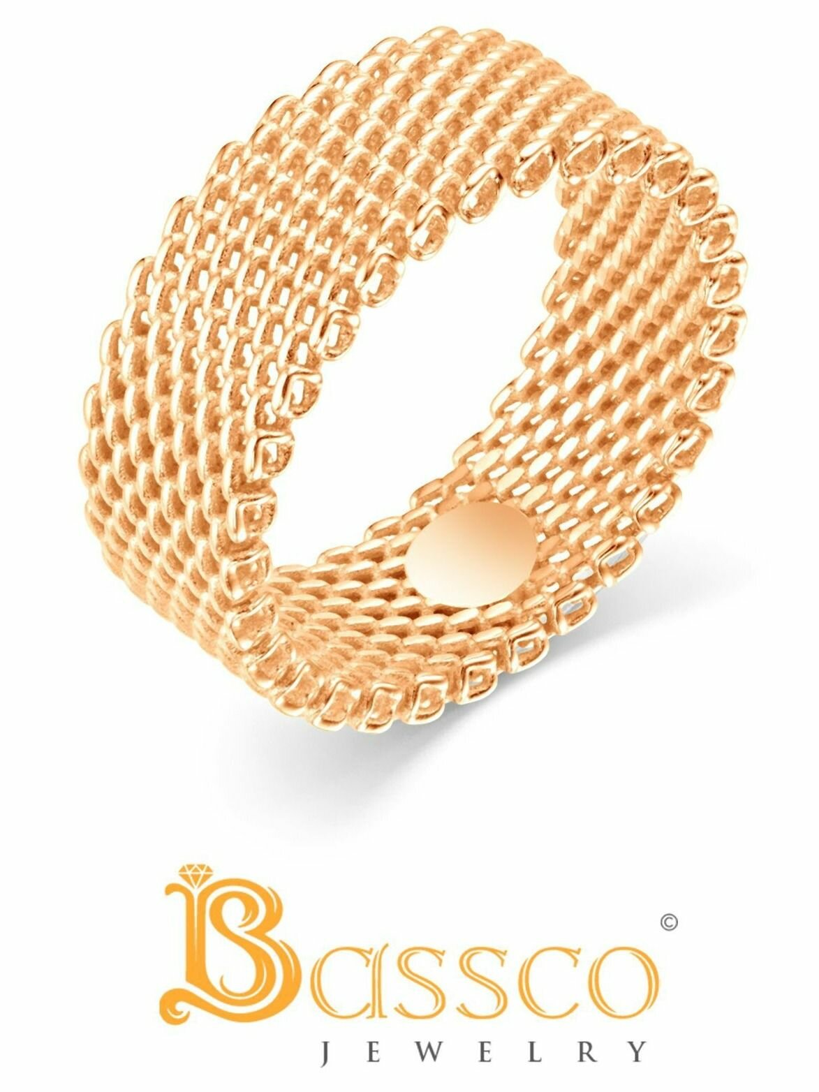 Кольцо широкое Bassco, красное золото, 585 проба