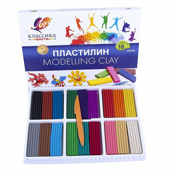Пластилин для лепки и моделирования, для школы и детского сала 18 цветов "Классика"