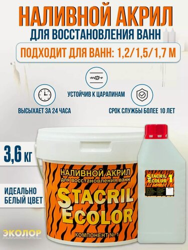 Изображение товара Жидкий акрил STACRIL ECOLOR для реставрации ванны 1,2 - 1,7м (3,6 кг)