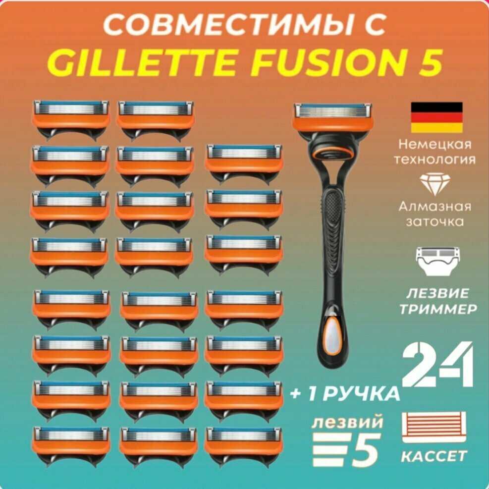 Бритвенный набор Men5asl мужской, совместим с популярными бритвами, 1 станок + 24 сменные кассеты по 5 лезвий