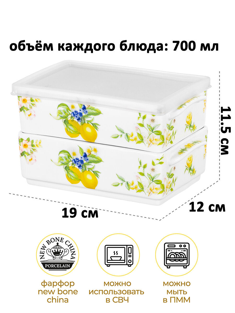Блюдо для холодца 2 шт по 700 мл Elan Gallery Лимоны, фарфор, набор — фото 1