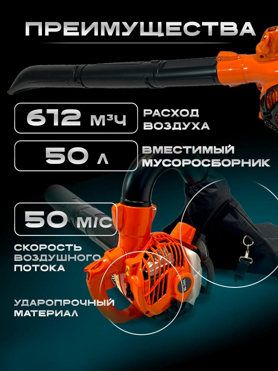 Воздуходувка PROFI BG-260C, бензин, мусоросборник, 1,02 кВт, оранжевая — фото 1