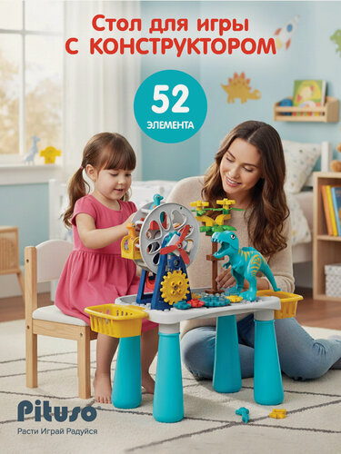Изображение товара Стол для игры Pituso с конструктором 52 элемента