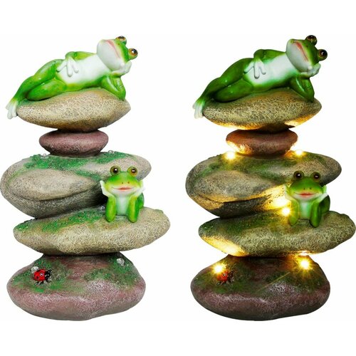 Декор. Фигура садовая с подсветкой Лягушки на камнях 17,3х12,8х27,8см-1 шт